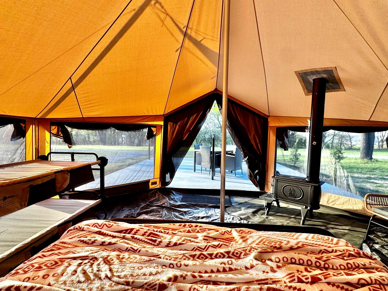 Incredible Bell Tent with Fire Pit on Private Patio for a Cozy Glamping Escape in Tahlequah, Oklahoma