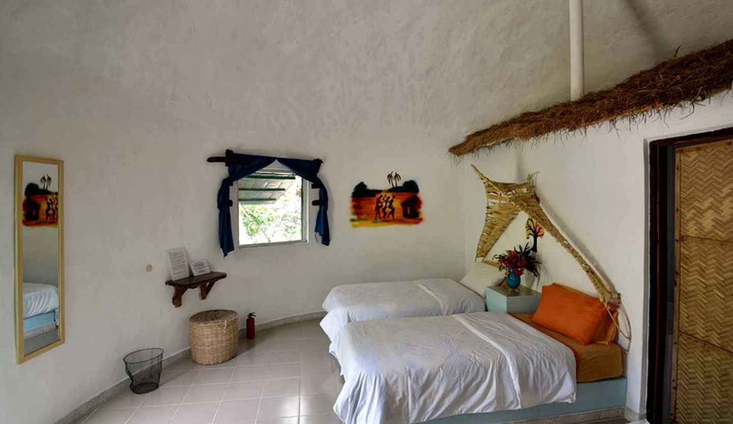 Bright Cheerful Round Huts at Eco-Friendly Glamping Site in The Gambia, Africa