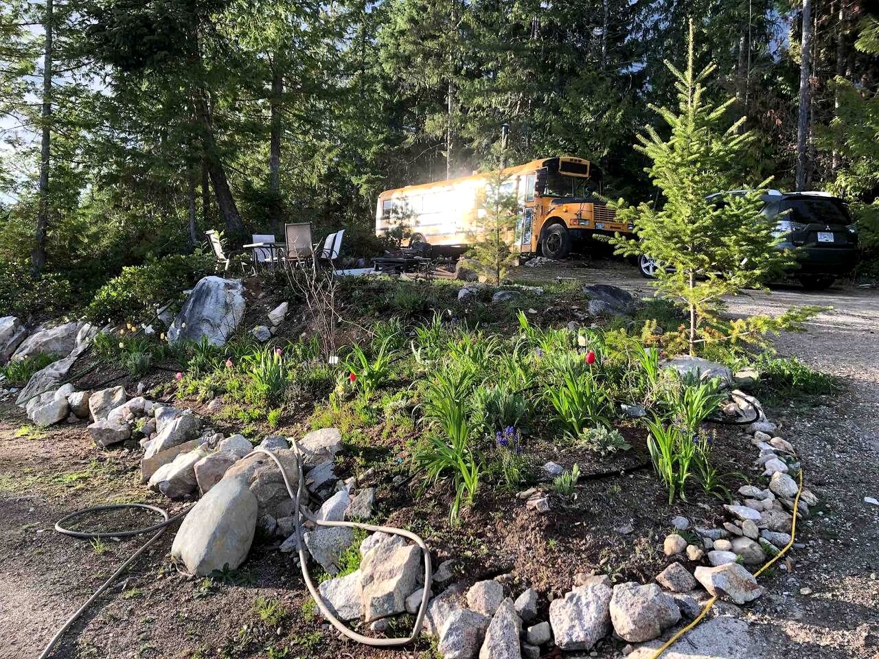 Bright Converted Bus with Woodstove & Ocean View on the Sunshine Coast, British Columbia