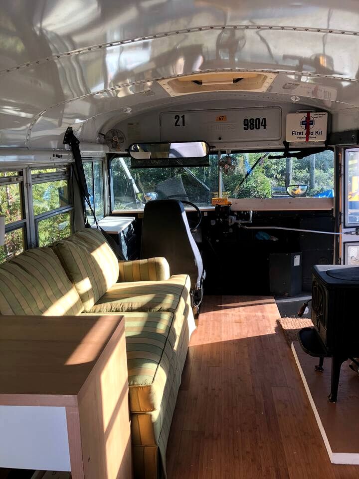 Bright Converted Bus with Woodstove & Ocean View on the Sunshine Coast, British Columbia