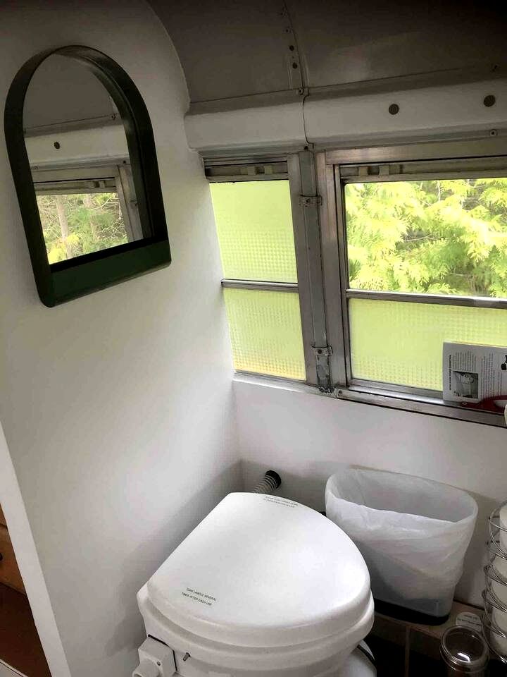 Bright Converted Bus with Woodstove & Ocean View on the Sunshine Coast, British Columbia