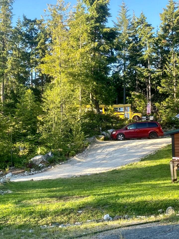 Bright Converted Bus with Woodstove & Ocean View on the Sunshine Coast, British Columbia