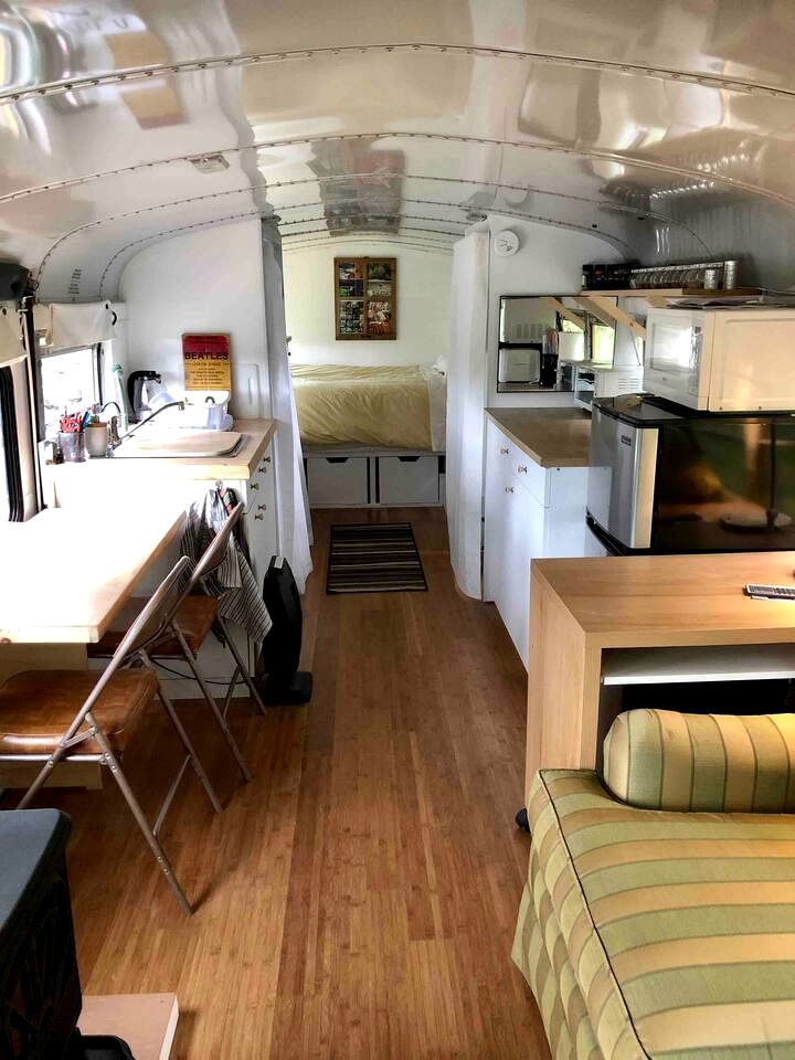 Bright Converted Bus with Woodstove & Ocean View on the Sunshine Coast, British Columbia