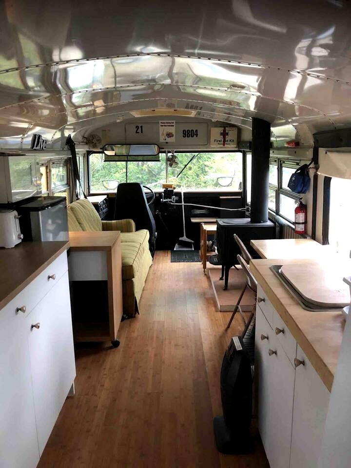 Bright Converted Bus with Woodstove & Ocean View on the Sunshine Coast, British Columbia