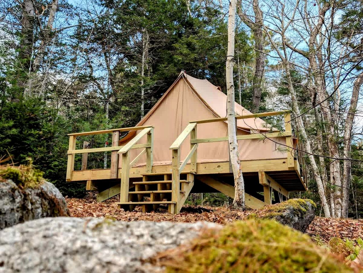 Incredible Cabin and Cozy Bell Tent by the Lake for a Unique Family Glamping Experience in Eastbrook, Maine