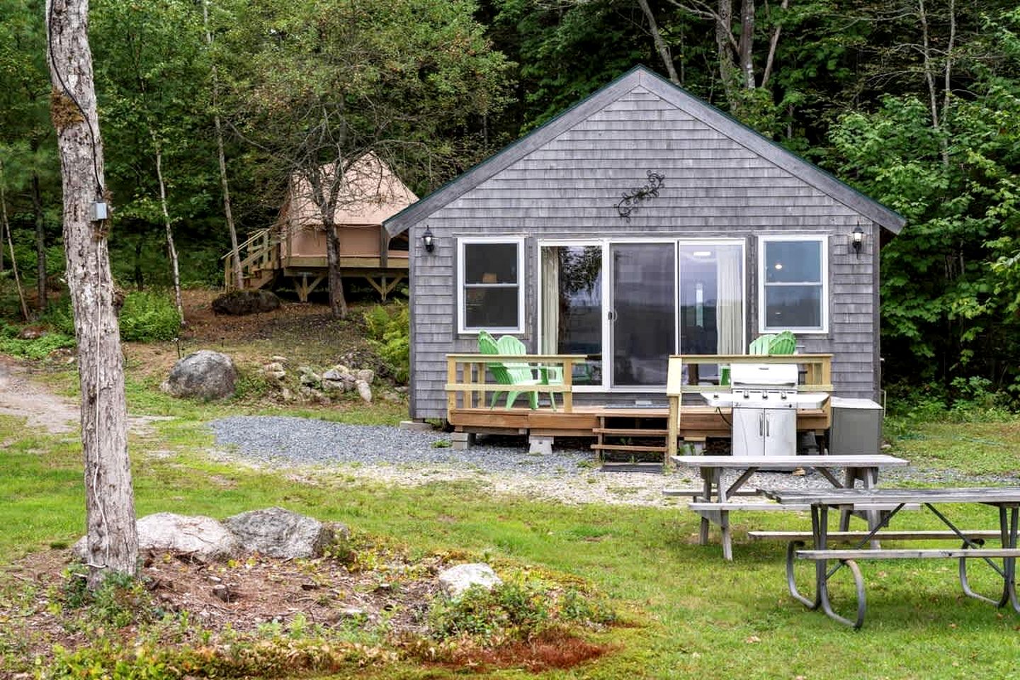 Incredible Cabin and Cozy Bell Tent by the Lake for a Unique Family Glamping Experience in Eastbrook, Maine
