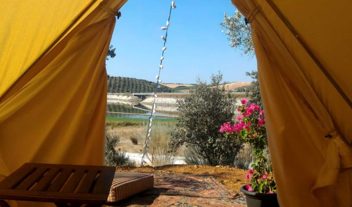 Lakeside Bell Tent Rental Amid Olive Tree Fields near Estremoz, Portugal