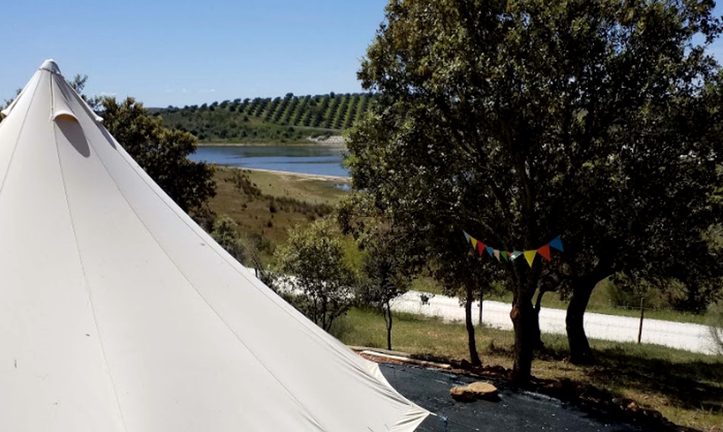 Lakeside Bell Tent Rental Amid Olive Tree Fields near Estremoz, Portugal