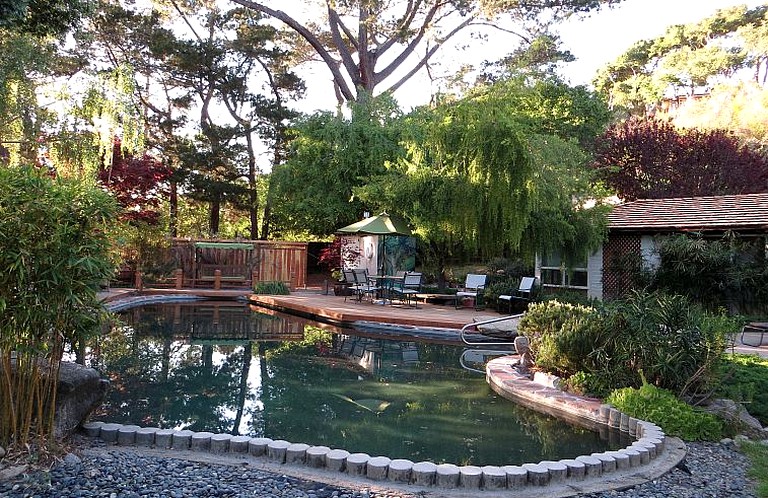 Private pool and garden of a Carmel vacation rental in California.