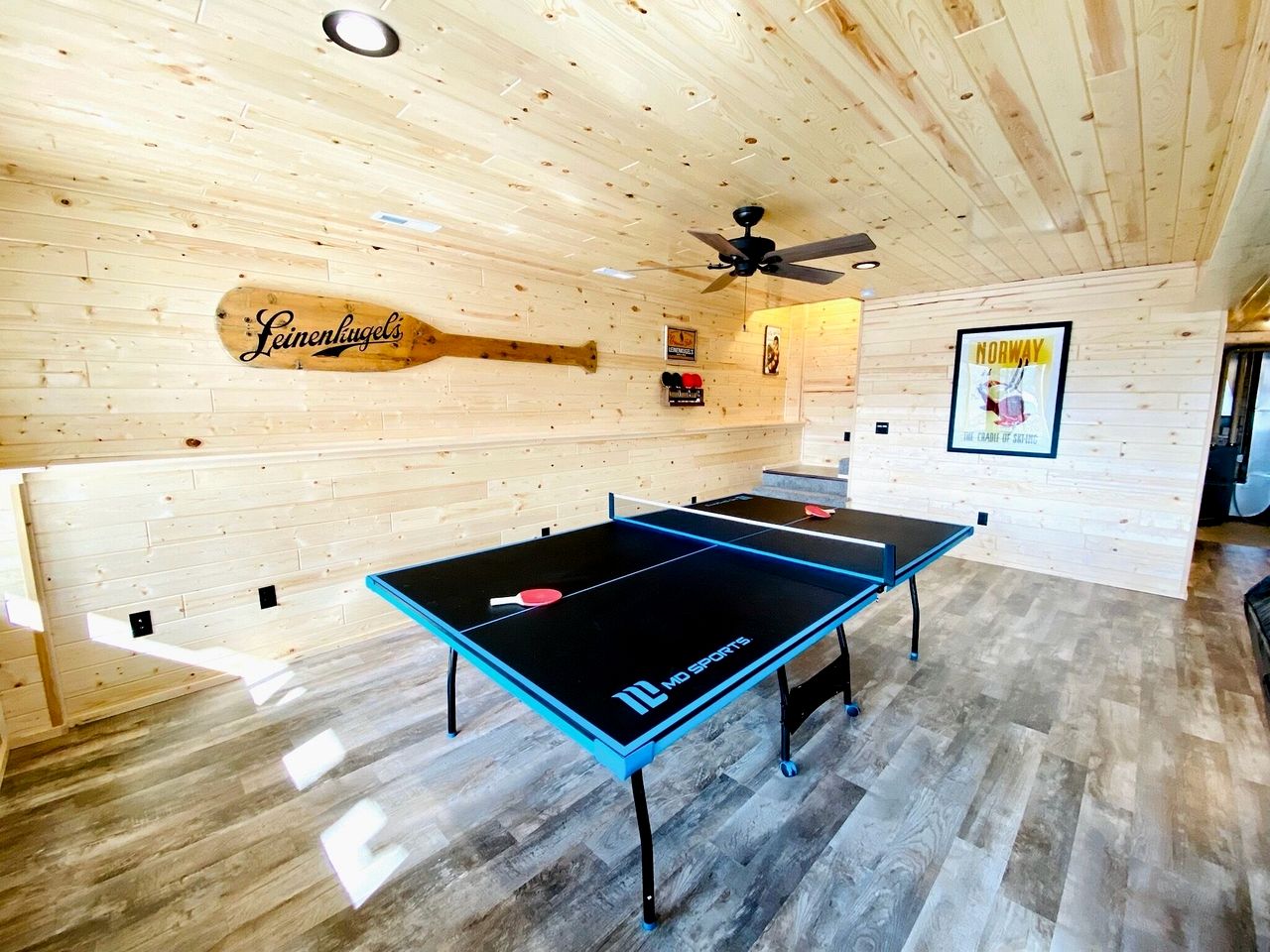 Group Lake Cabin with Ping Pong Table Loaded with Kayaks in Wisconsin