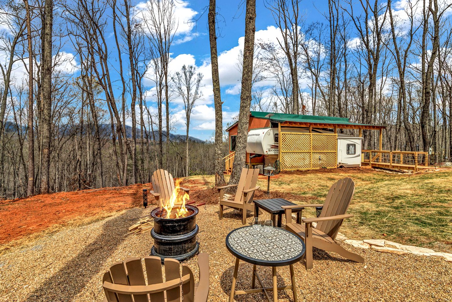 Cozy Mountain Camper Retreat with Private View Deck & Fire Pit in Old Fort, North Carolina