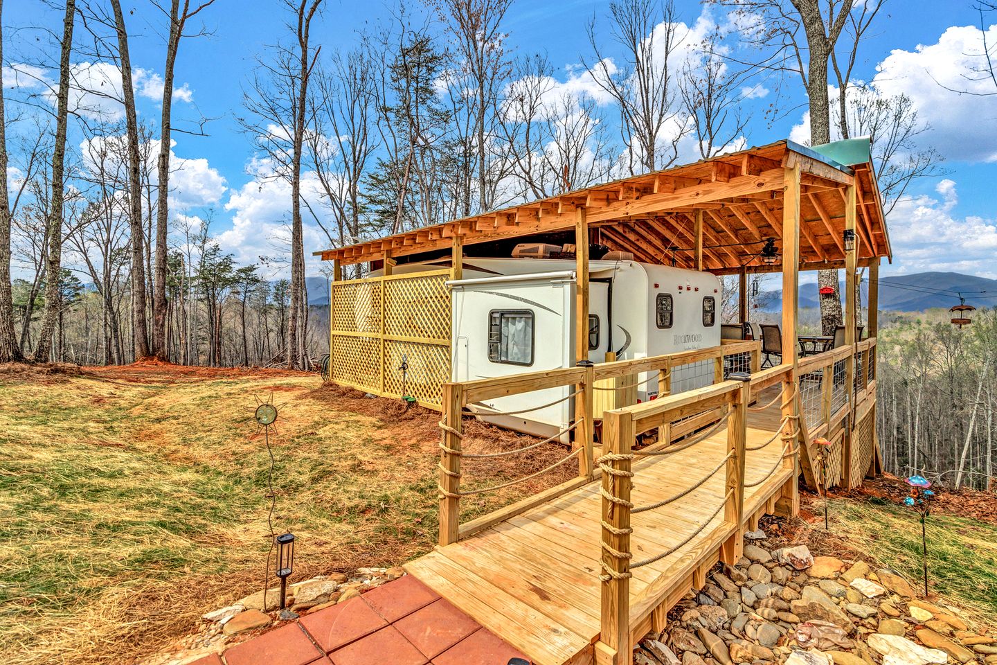 Cozy Mountain Camper Retreat with Private View Deck & Fire Pit in Old Fort, North Carolina