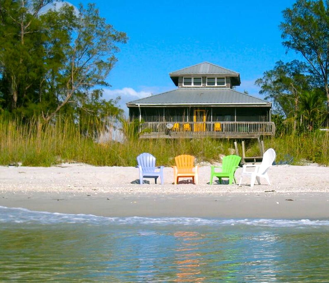 Secluded Beachfront Island Home with Hammocks and Tiki Hut on Little Gasparilla Island, Florida