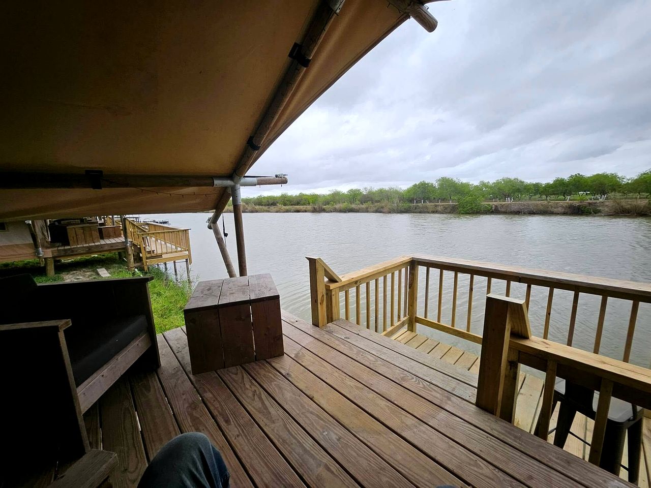 Comfortable Safari Tent with Riverfront Views near Space X's Launch Site, Perfect for a Texas Glamping Getaway