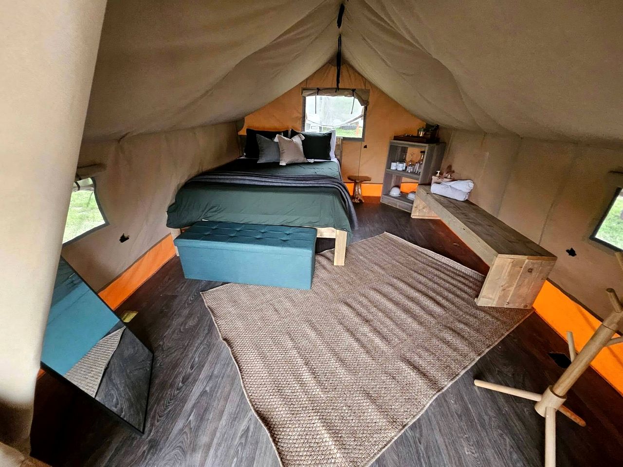 Comfortable Safari Tent with Riverfront Views near Space X's Launch Site, Perfect for a Texas Glamping Getaway