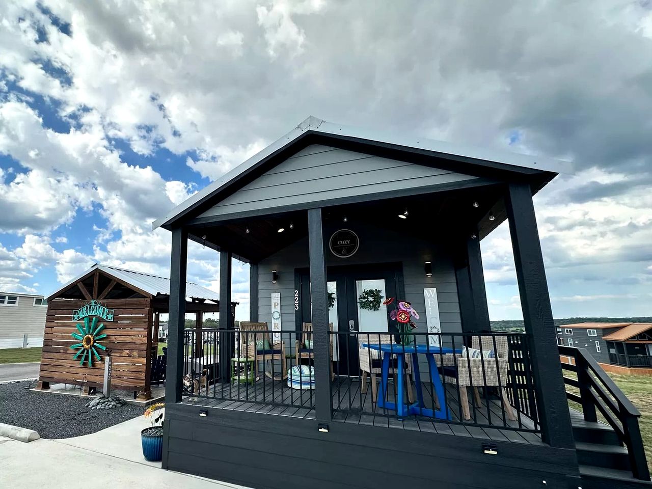 Charming Tiny Home Hideaway with Resort Pool Near Fredericksburg, TX