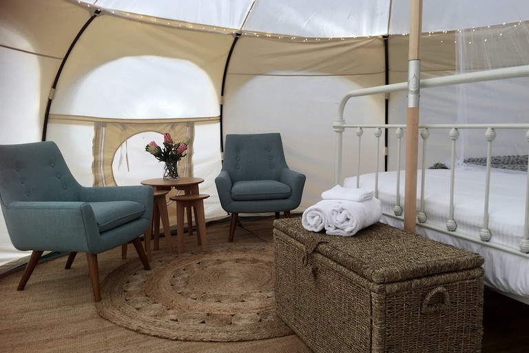 Interior of luxurious bell tent in (Daylesford, Australia)