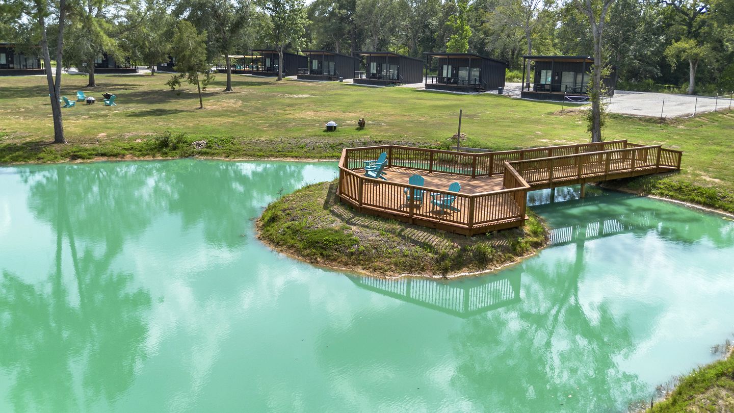 Peaceful Farmhouse-Style Tiny Home Resort with Goats & Pool in Hempstead, Texas