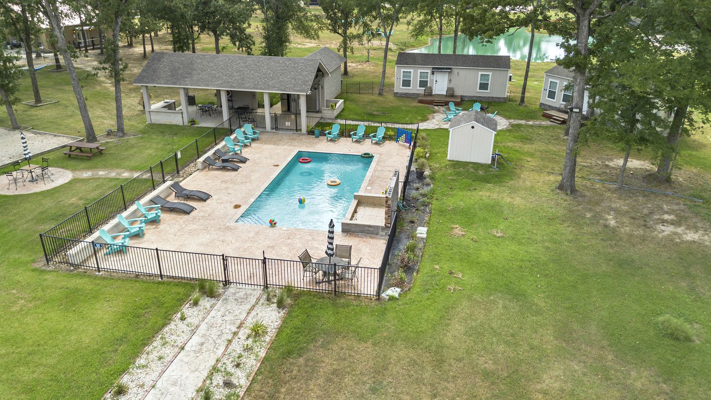 Modern Farmhouse Tiny Home Resort with Goats & Pool near Houston, Hempstead Texas