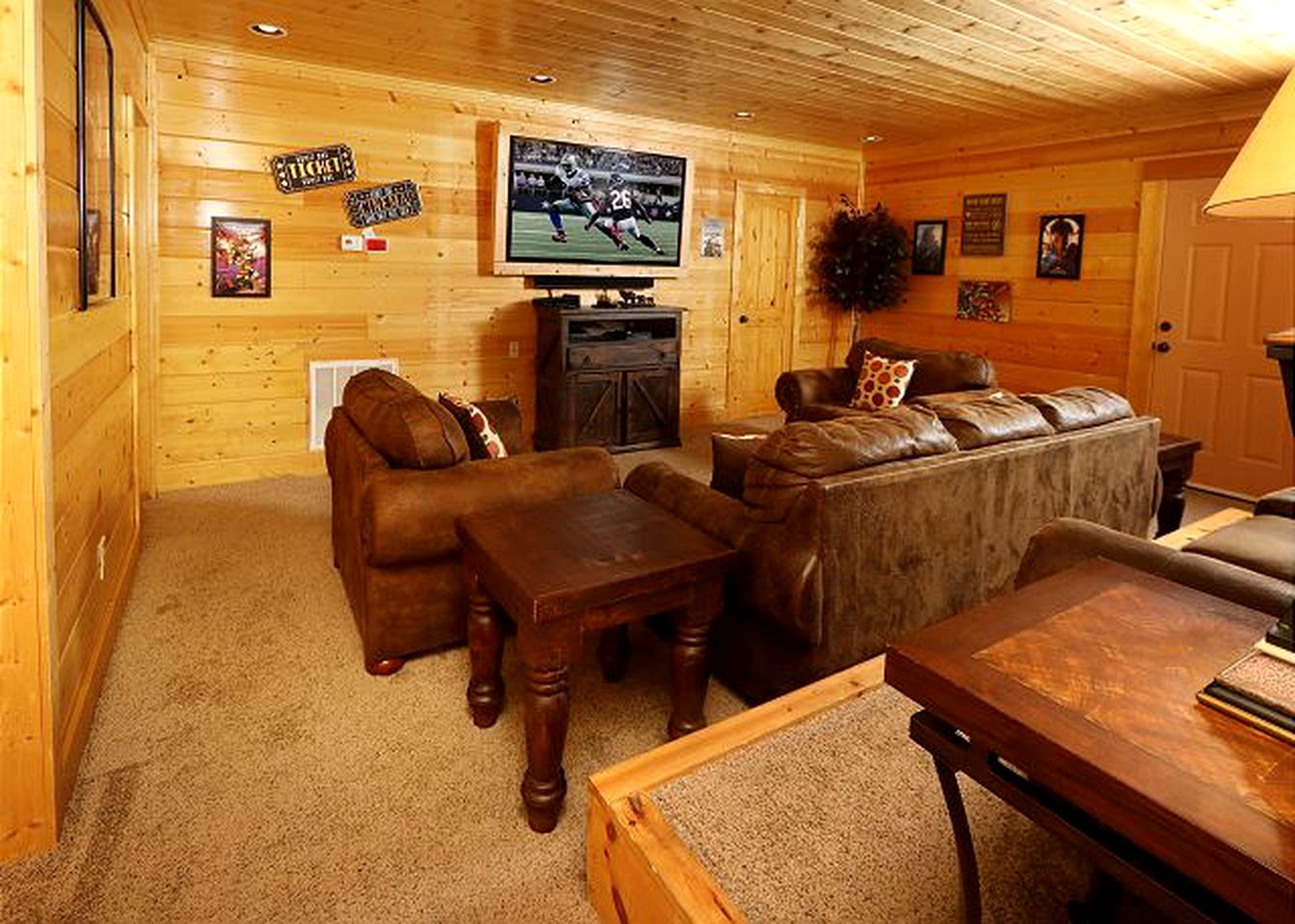 Dog-Friendly Log Cabin with Theater Room for Group Getaway in Sevierville, Tennessee