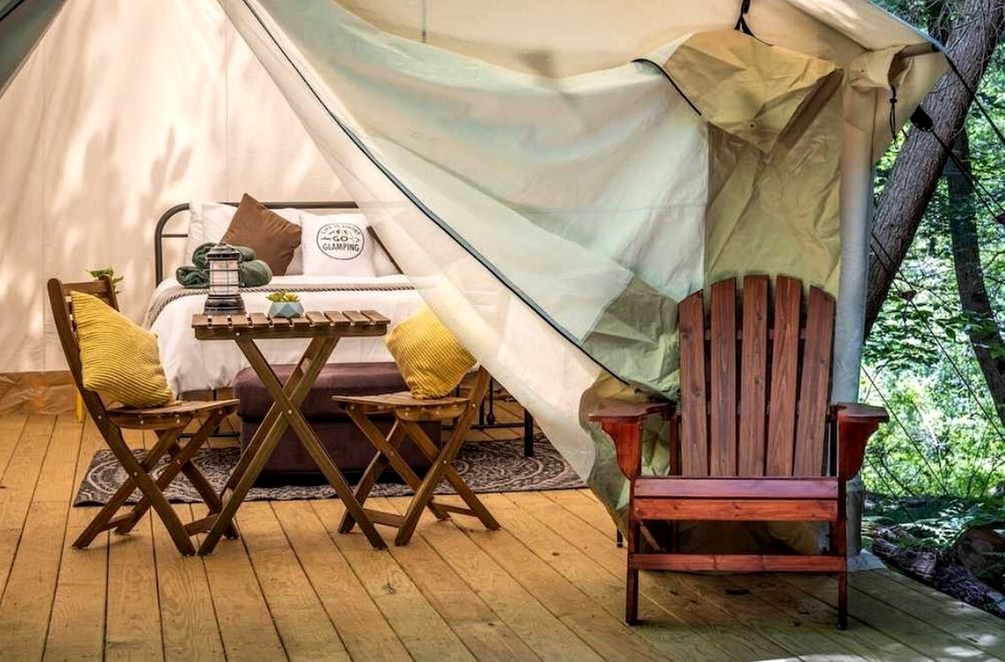 Cozy Family Deluxe Glamping Tent w/ Private Deck, Fire Pit Nights & Grill Ready in Broadalbin, New York