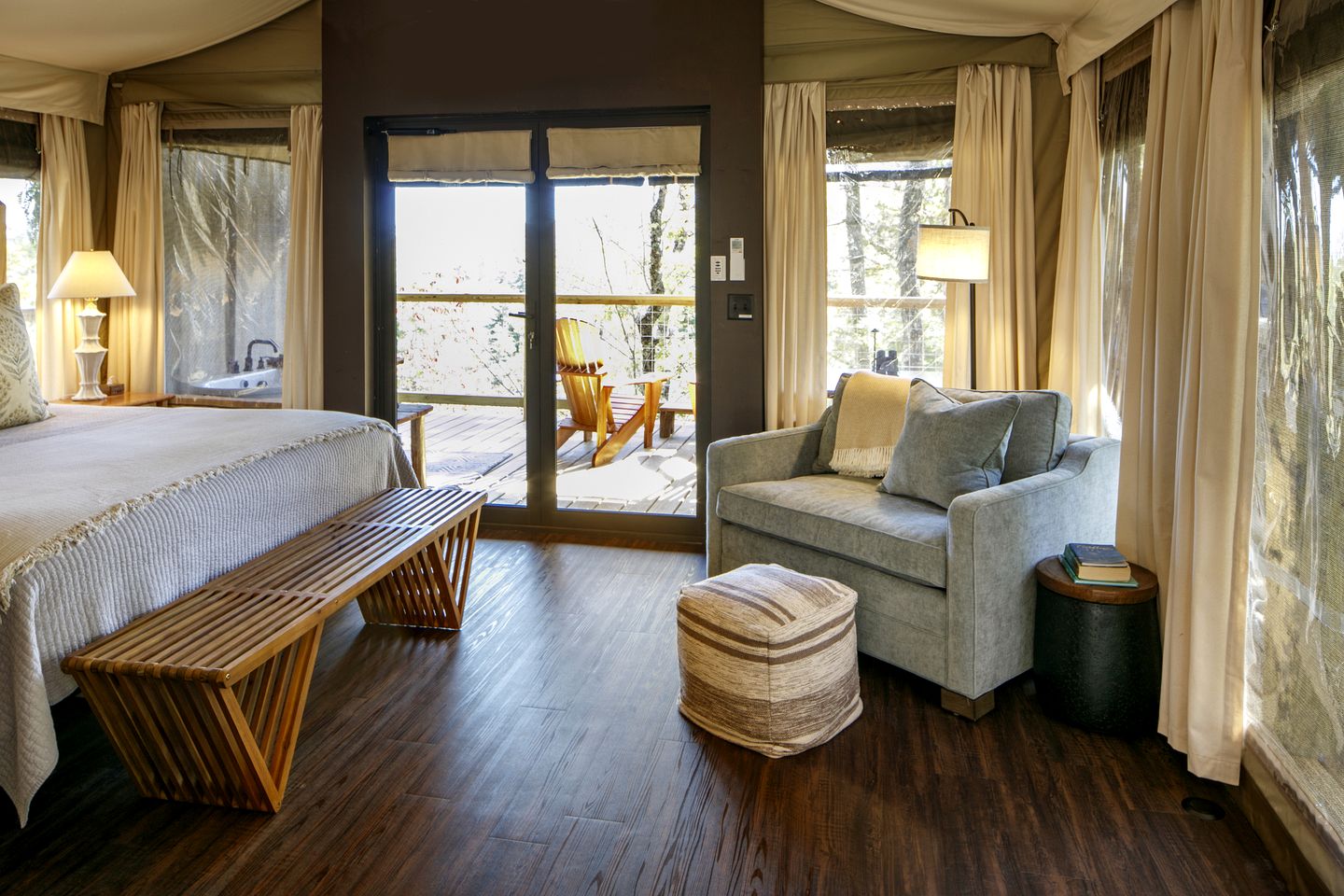 Secluded Glamping Tree Tent with Outdoor Soaking Tub & Private Pizza Oven Near Waterfalls, Zirconia, NC