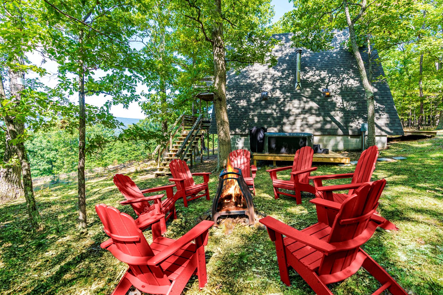 Traditional A-Frame Cabin with Stunning Views, Hot Tub, Deck, Grill and Fire Pit Near Cacapon State Park in Berkeley Springs, WV