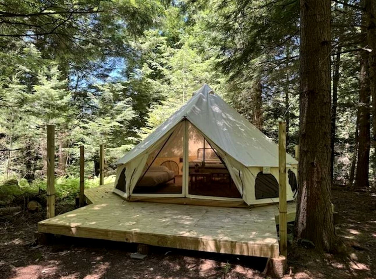 Spacious Group Glamping Site with Safari Tents, BBQ Gazebo, Fire Pits, Forest Trails in Broadalbin, New York