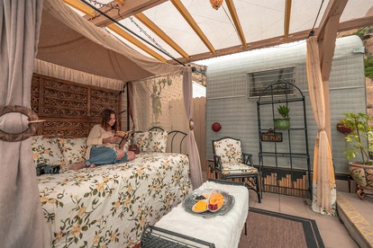 Vintage Glamping Travel Trailer with Views of San Fernando Valley near Los Angeles, California