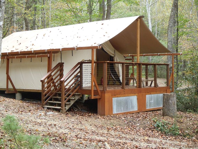 Safari tent in the forest in North Carolina.