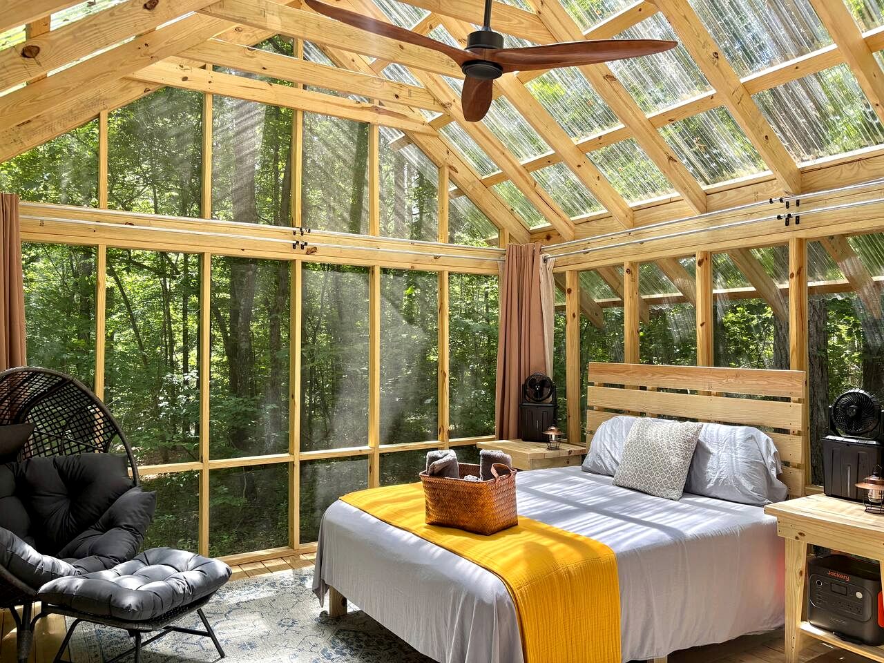 Rustic Glamping Screenhouse with Clear Roof and Farm Views near Kerr Lake, Henderson, NC