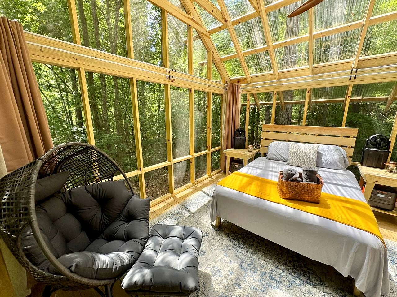 Rustic Glamping Screenhouse with Clear Roof and Farm Views near Kerr Lake, Henderson, NC