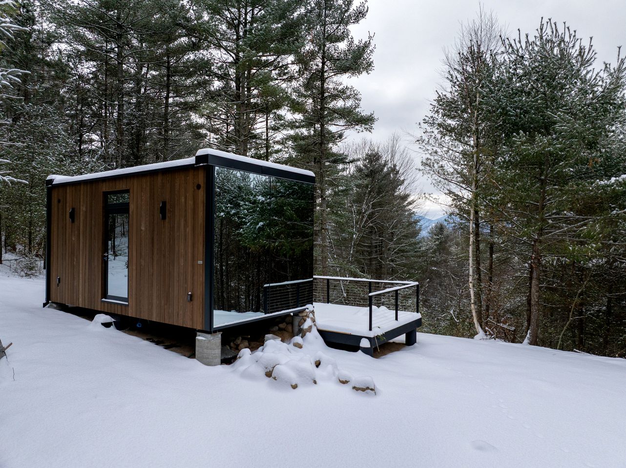 Gorgeous Scandinavian Mirror Glass Cabin in the Adirondacks for an Unforgettable Getaway in Jay, New York