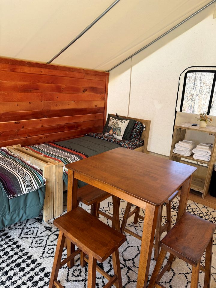 Gorgeous Secluded Tented Cabin Fire Pit Provided in Cassville, Missouri