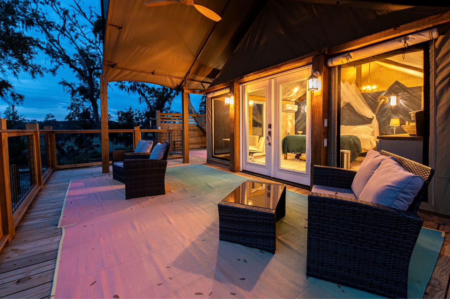 Secluded Treehouse Tent Retreat on the Marsh with Outdoor Dining, Grilling Gear, Games, Views in Townsend, Georgia