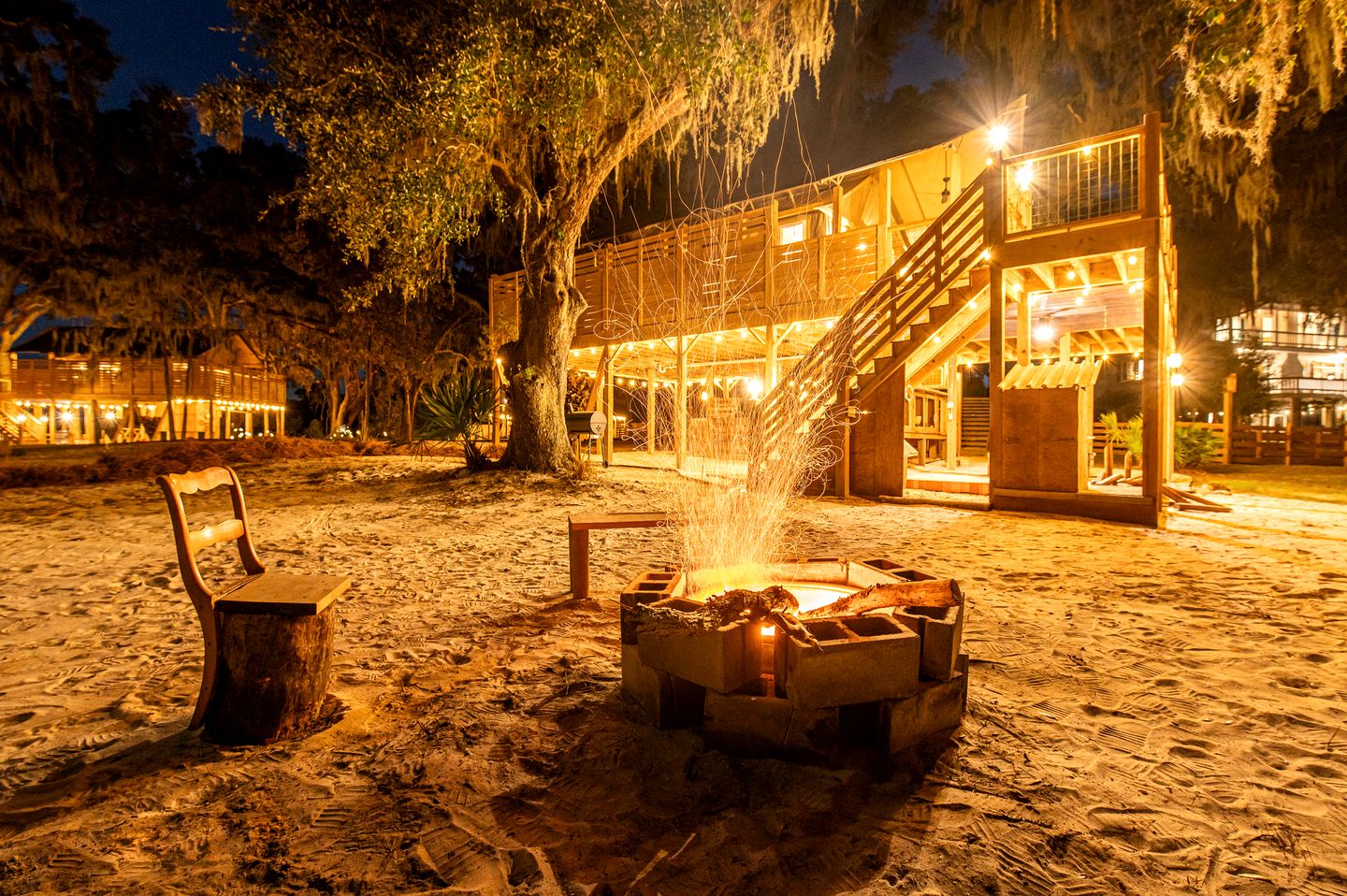 Marsh-View Treehouse Tent Glamping with Private Campsite, Wildlife Watching, BBQ, Fire Pit in Townsend, Georgia