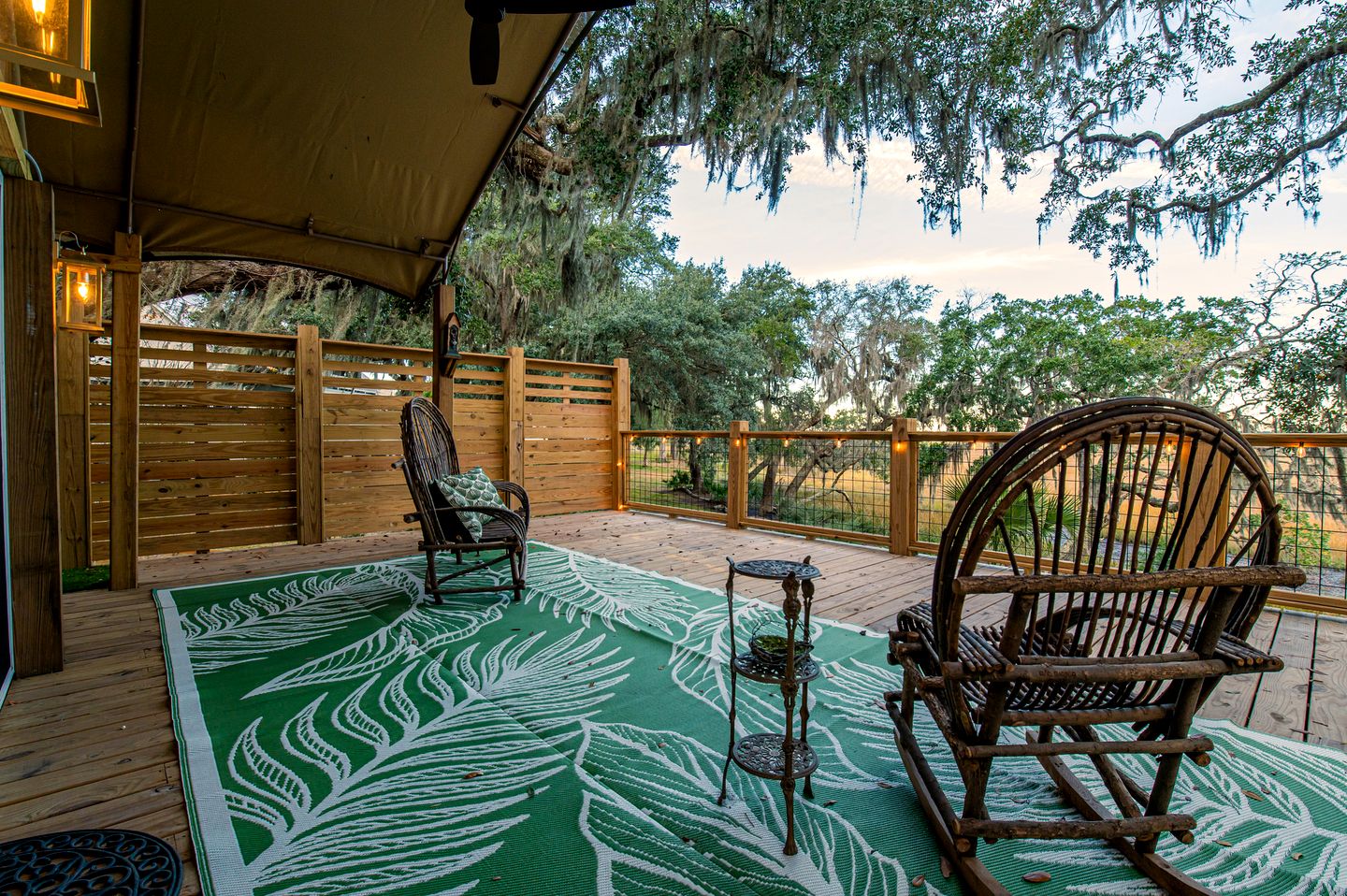 Marsh-View Treehouse Tent Glamping with Private Campsite, Wildlife Watching, BBQ, Fire Pit in Townsend, Georgia