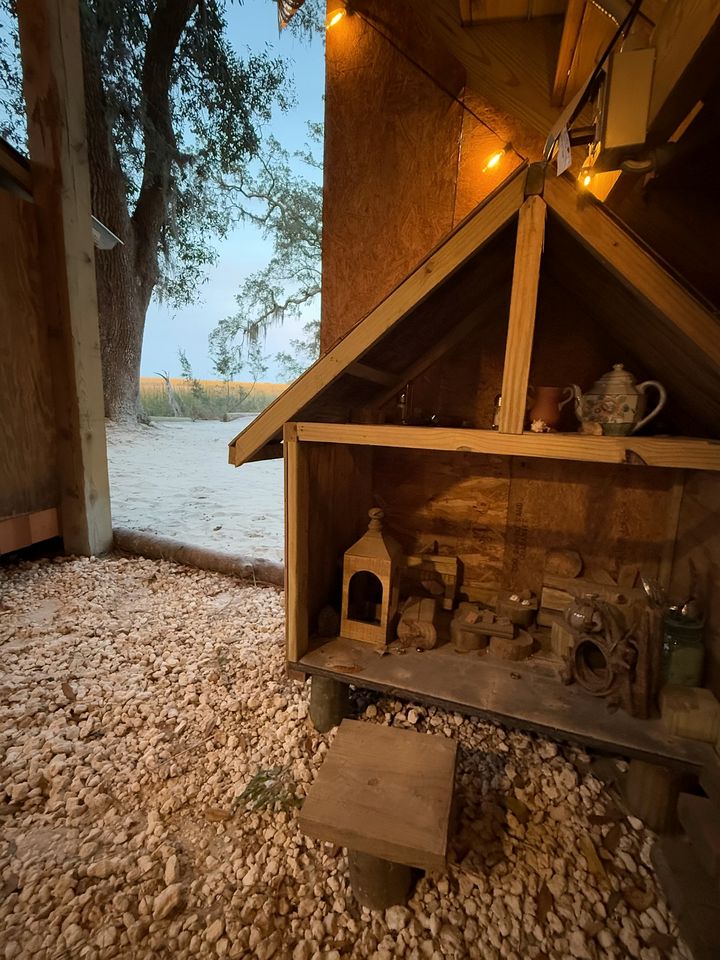 Marsh-View Treehouse Tent Glamping with Private Campsite, Wildlife Watching, BBQ, Fire Pit in Townsend, Georgia