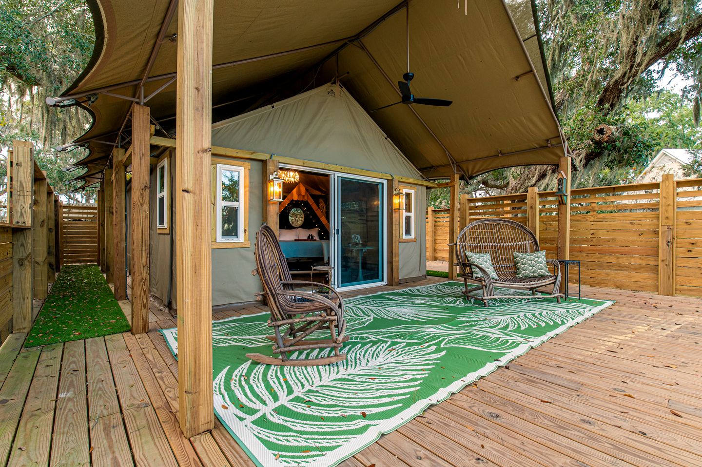 Marsh-View Treehouse Tent Glamping with Private Campsite, Wildlife Watching, BBQ, Fire Pit in Townsend, Georgia