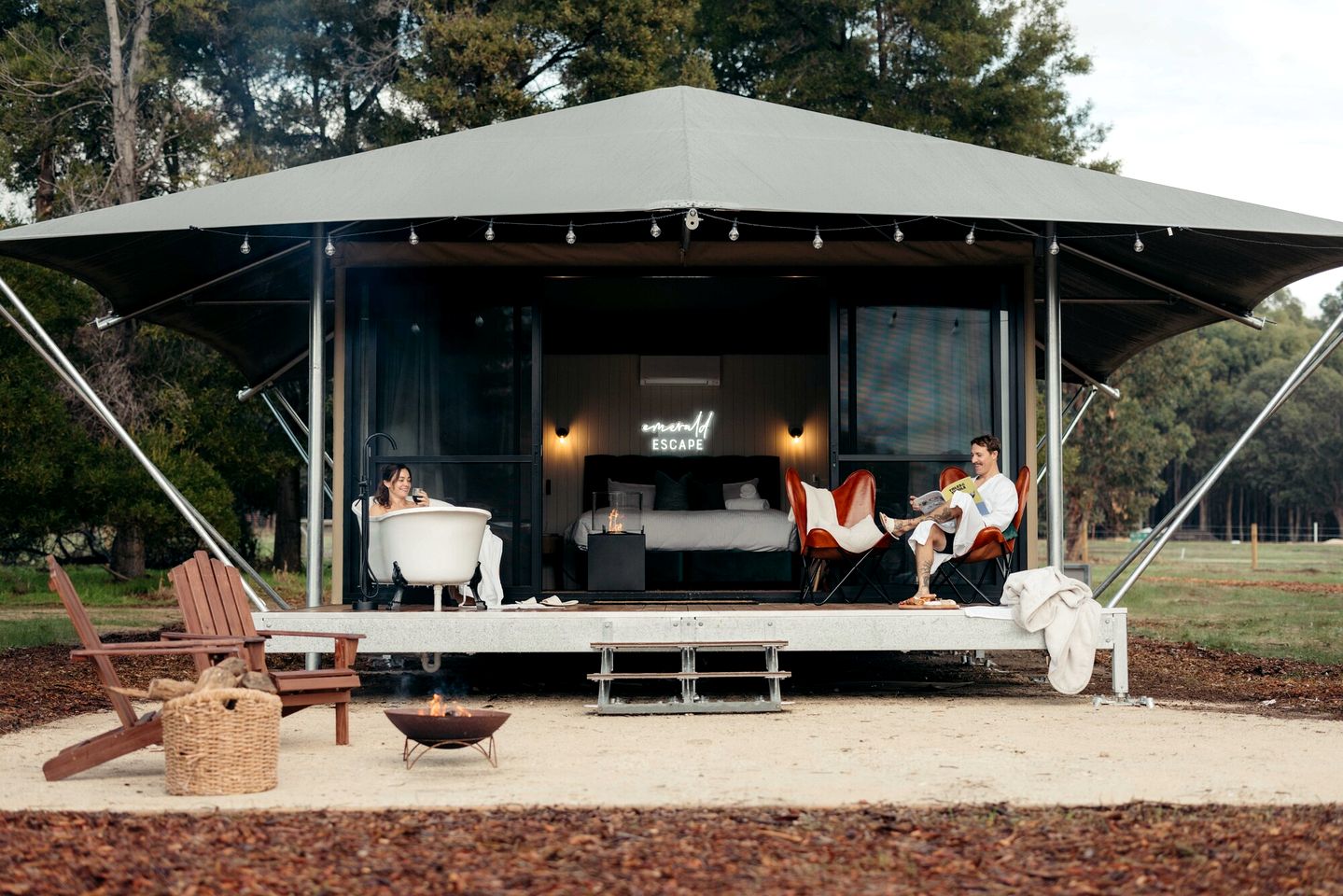 Boutique Safari Tent with Outdoor Soaking Tub & Fire Pit, Quindalup WA
