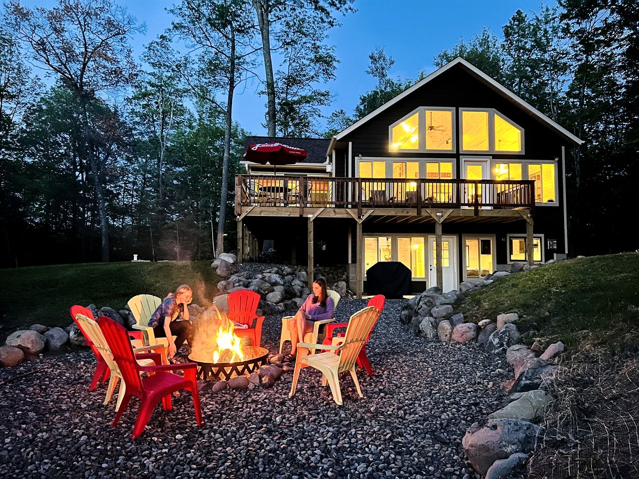Group Lake Cabin with Ping Pong Table Loaded with Kayaks in Wisconsin