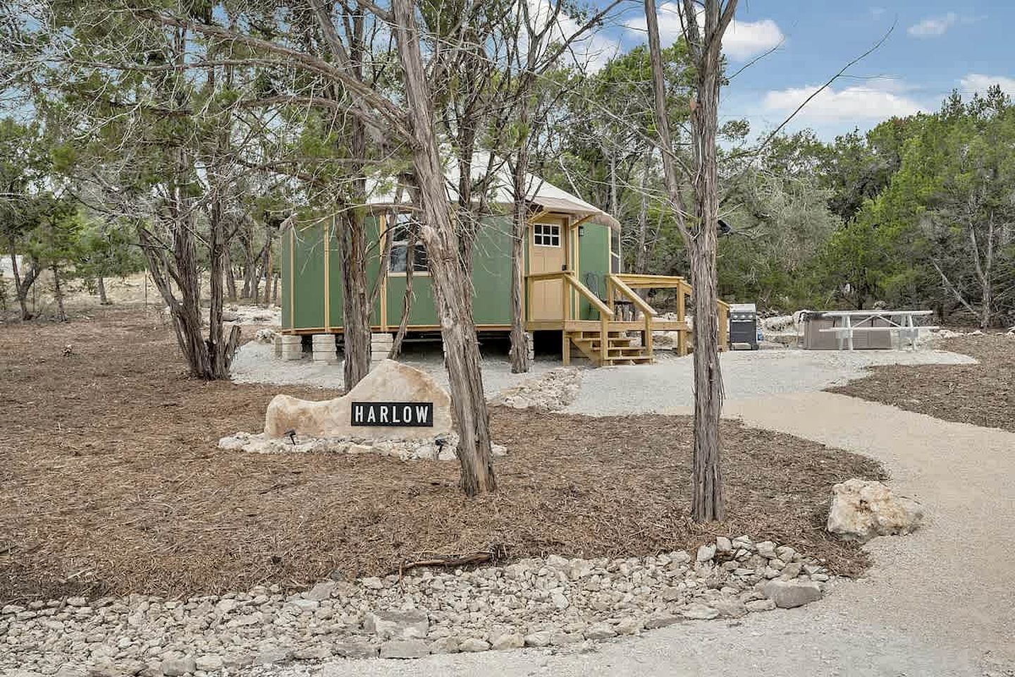 Stylish Yurt Cabin Getaway with Hot Tub Near Canyon Lake, Texas