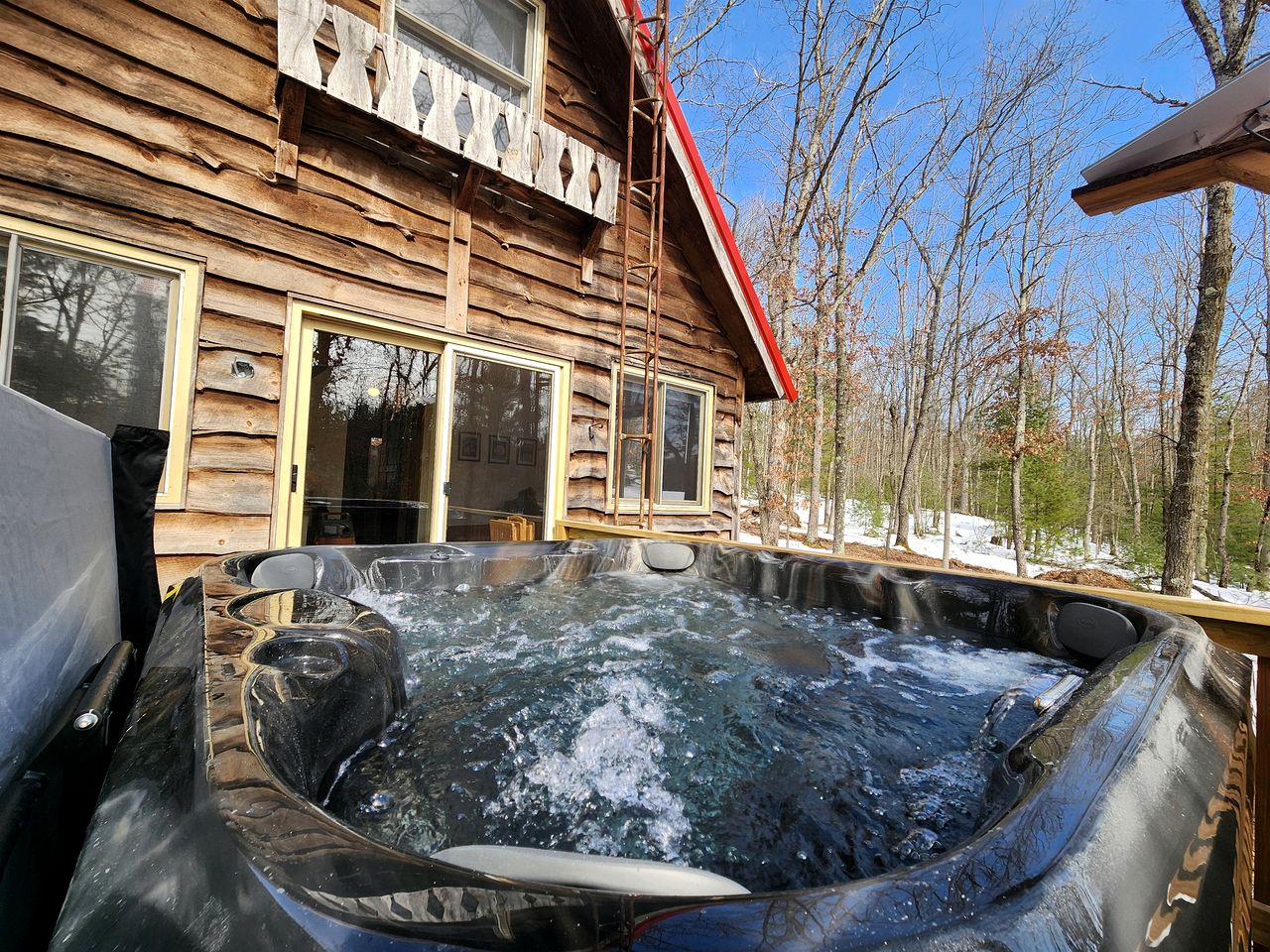 Secluded Luxury Cabin with Hot Tub on 10 Private Acres near Trails in Reed City, Michigan