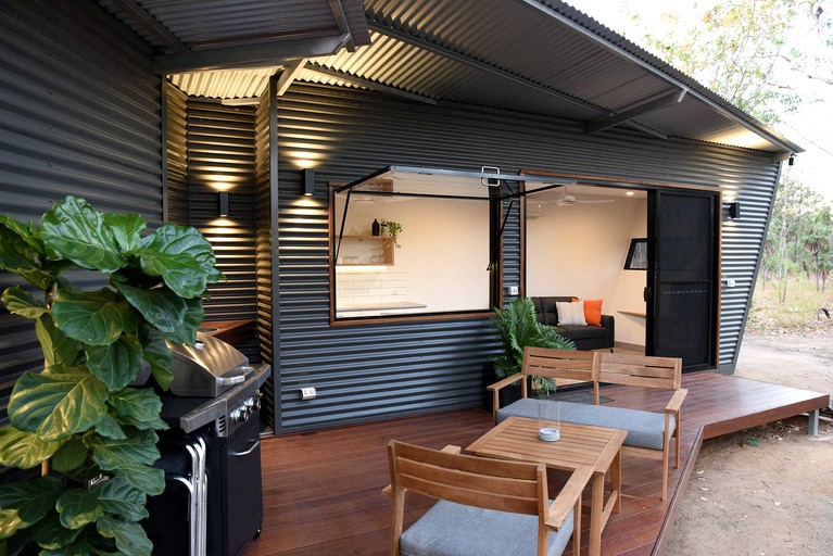 Private, covered deck of a Darwin accommodation in Australia.