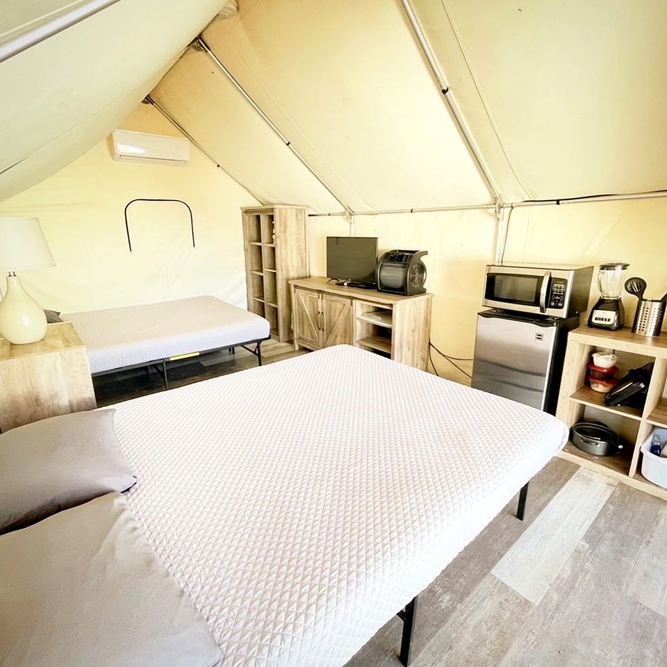 Ideal Glamping Spot for an Adventurous Family Vacation: Cool Safari Tent on the San Marcos River near Kingsbury, Texas