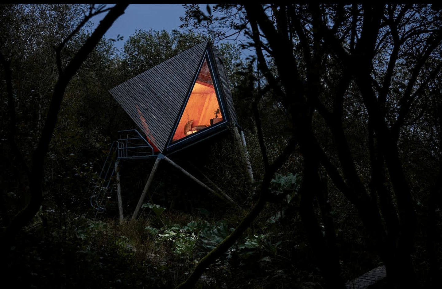 Luminous Woodland Tree House Oasis near Tintagel Waterfall in Cornwall