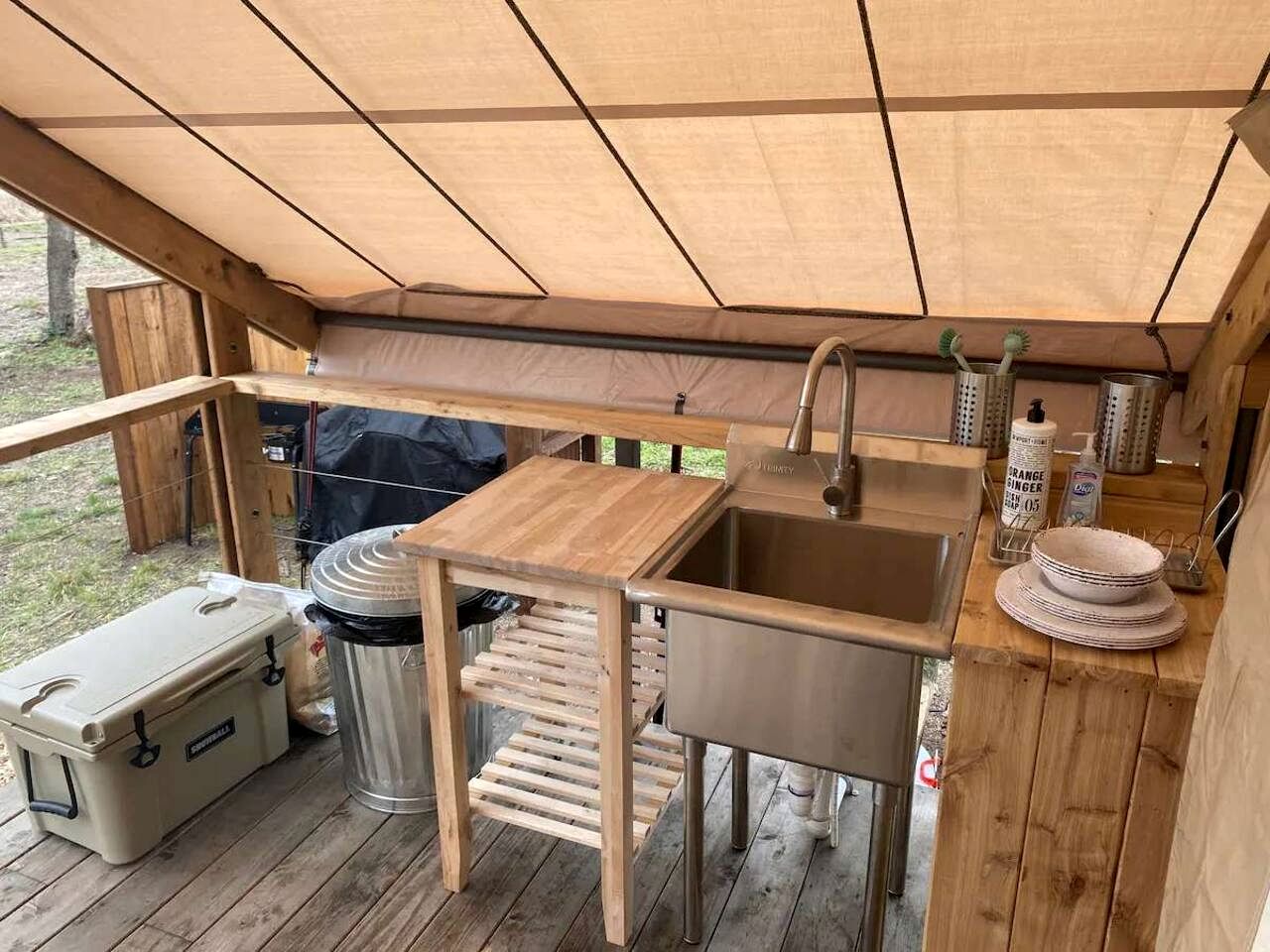 Relaxing Lakeview Safari Tent with Outdoor Seating and Nature Access near Bastrop, Texas