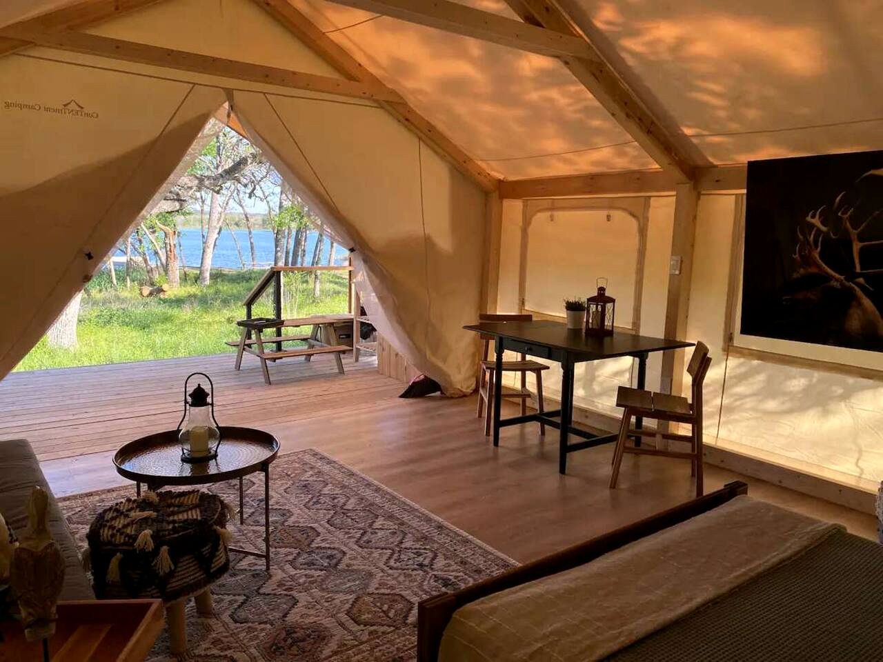Scenic Lakefront Safari Tent with Fire Pit and Lake Access near Bastrop, Texas