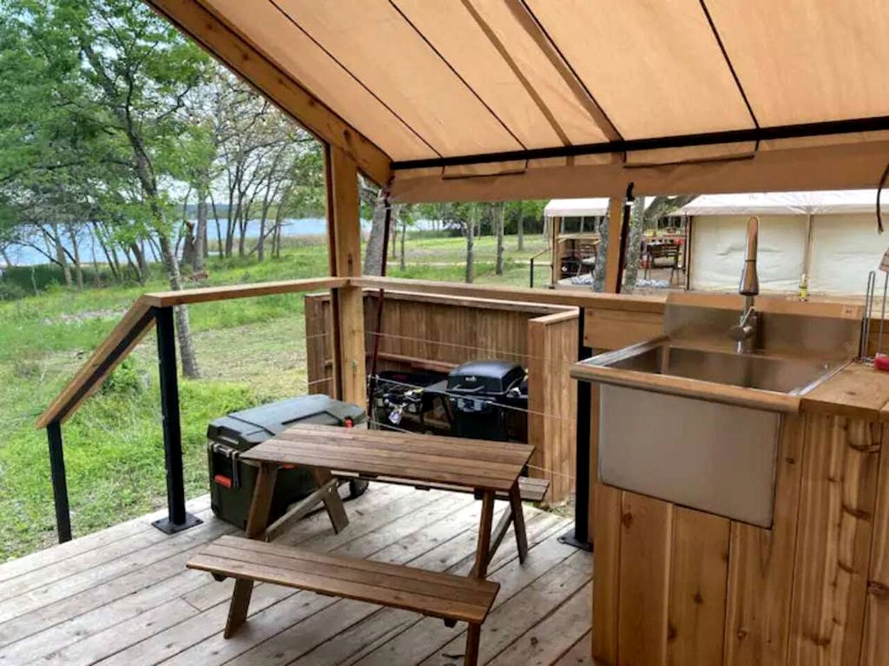 Peaceful Lakefront Safari Tent with Fire Pit and Lake Views near Austin, Texas