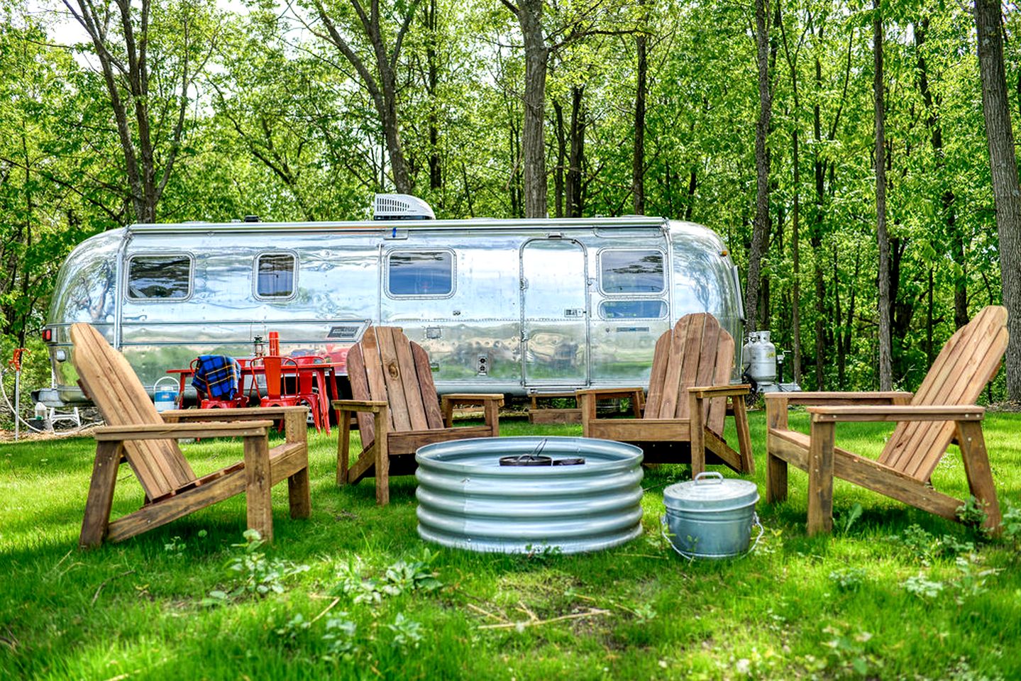 Stunning Vintage Airstream with Fire Pit Surrounded by Natural Beauty for an Amazing Outdoor Adventure in Troy, Wisconsin